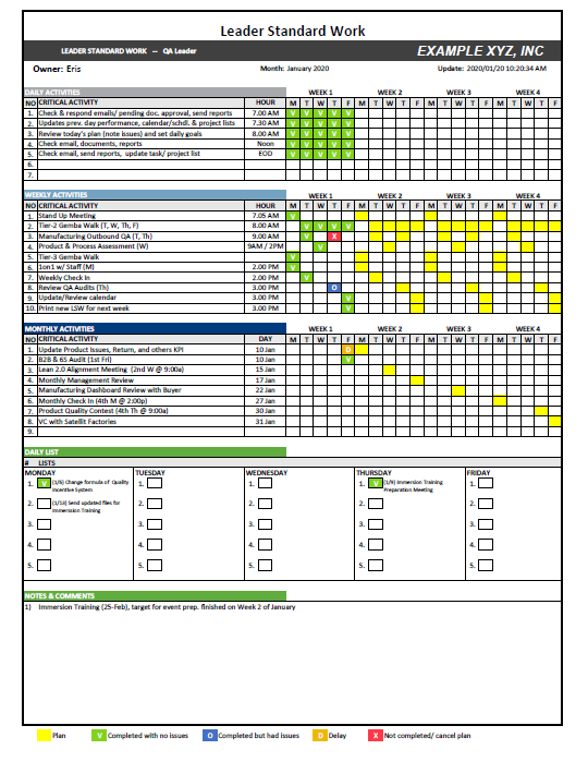 Free Standard Work Template Excel